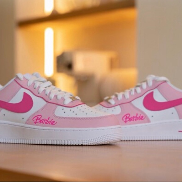 Nike Air Force Shoes - Women’s custom hand painted Pink and White Barbie Sneakers used